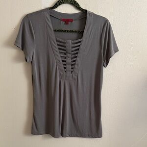 Elegant Gray Short Sleeve V-Neck Top